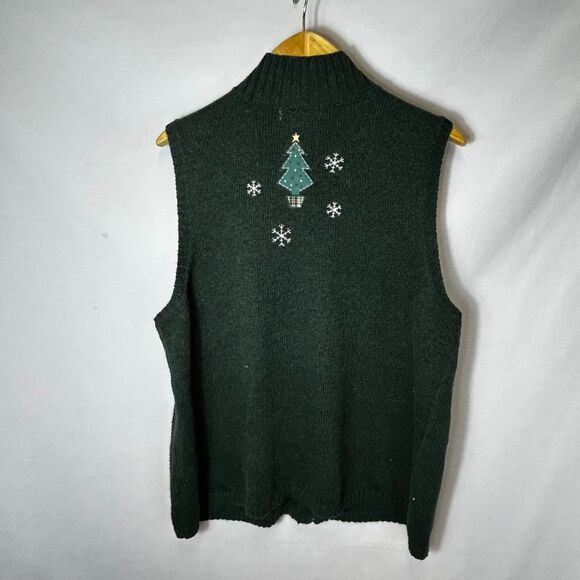 VTG C.J. Banks Women's Dark Green Embellished Christmas Full Zip Sweater Vest 1X - Picture 8 of 14